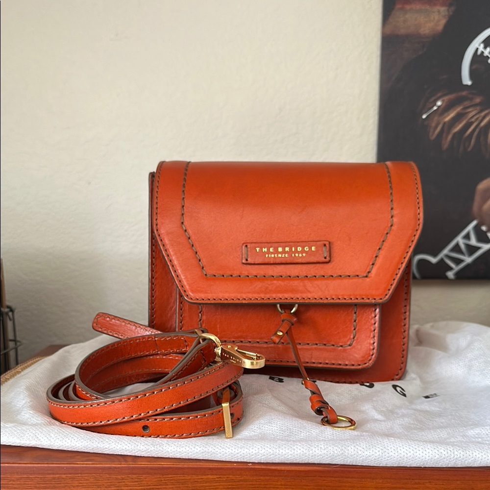 The Bridge Orange Leather mini messenger Crossbody Bag